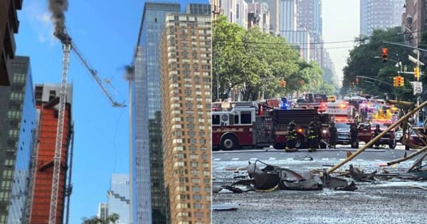 Terror a 40 metros en rascacielos de NY; colapsa grúa en llamas